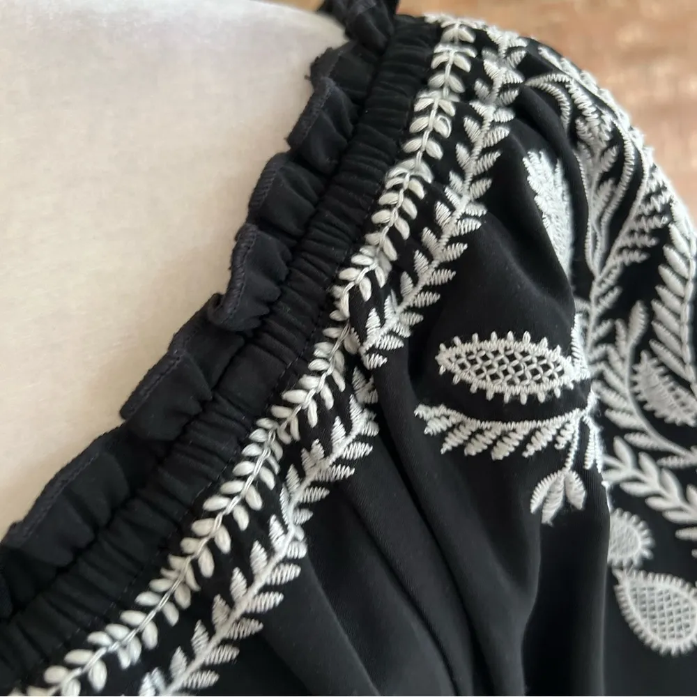 Charter Club Spring Horizon Dress Embroidered Black S Bell Sleeve Boho Party Mod - Image 4