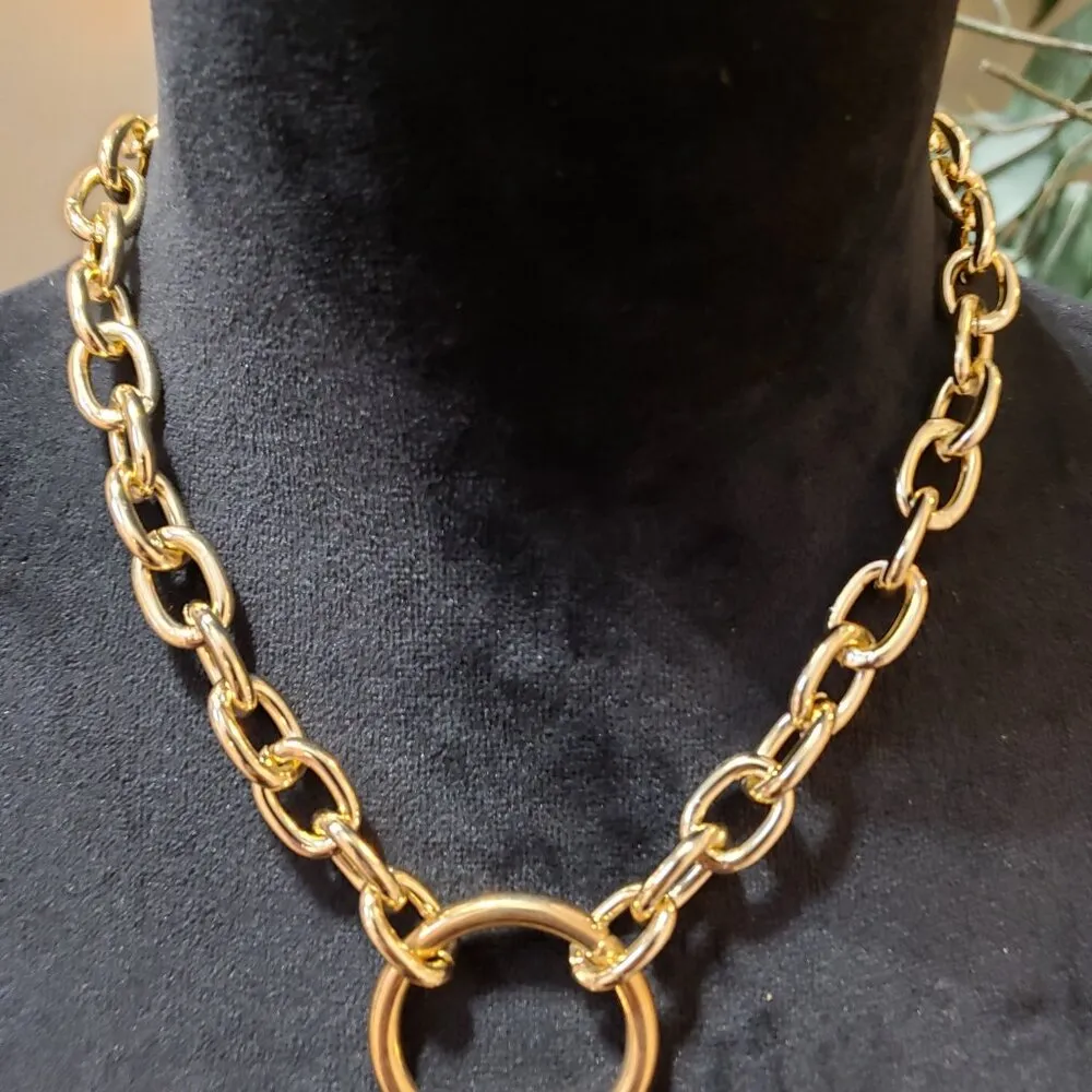 Womens Gold Tone Thick Round Circle Bold Chain Necklace Jewelry with Lobster - Image 2