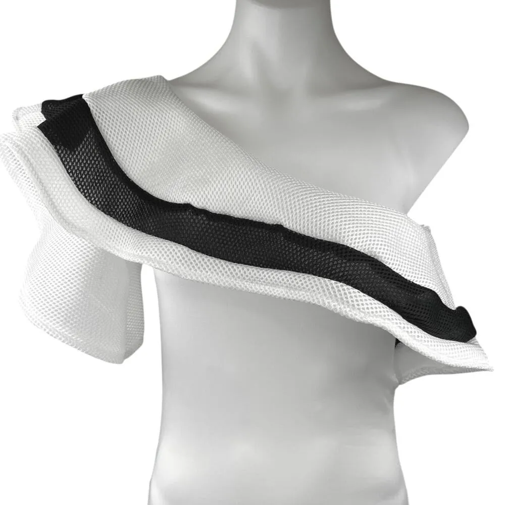 Women's White Black Ruffle Striped One Shoulder Stretch Bodysuit Top Size M Size M - Image 4