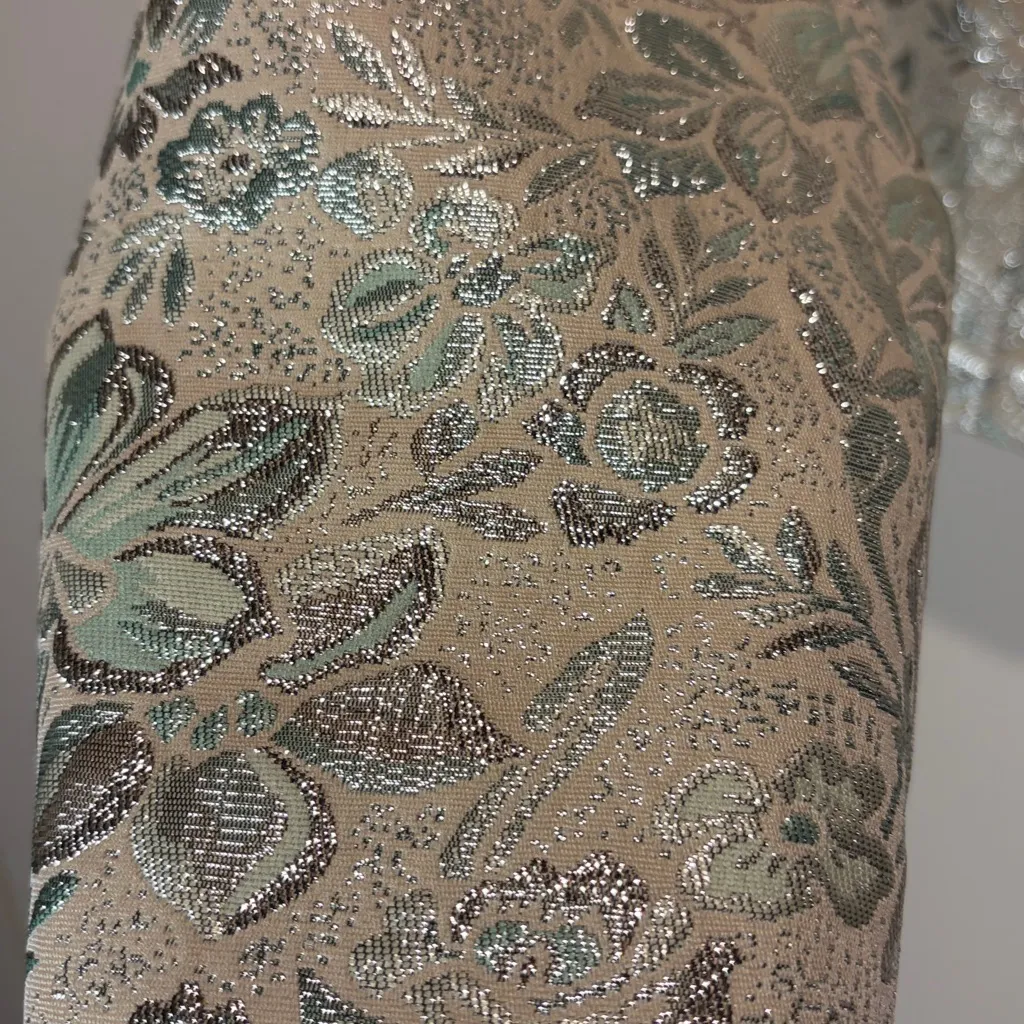 Old Navy- Vintage Cream Silver Green Floral Blazer Metallic Brocade Formal L - Image 7