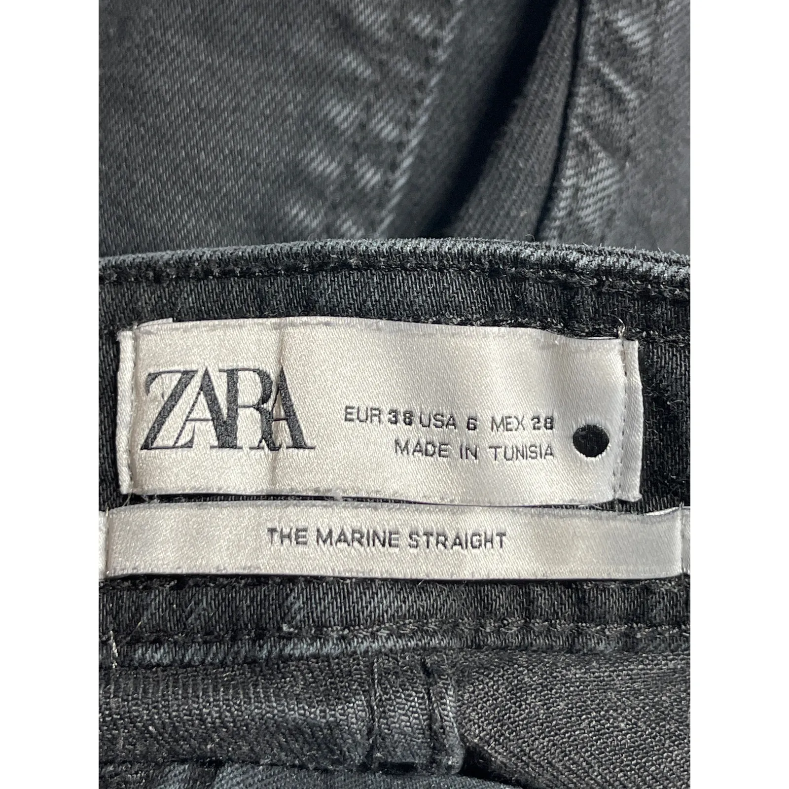 Zara The Marine Straight Women's Black Frayed Wide Leg Baggy Denim Jeans Pants S - Image 3