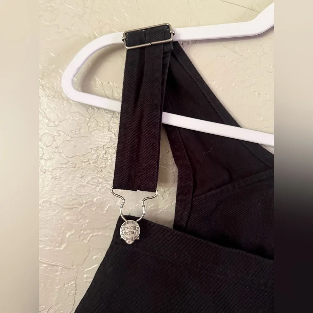 VTG Looney Tunes M Tweety Bird Sylvester Black Overalls Bib Shorts Romper READ D Size M - Image 5