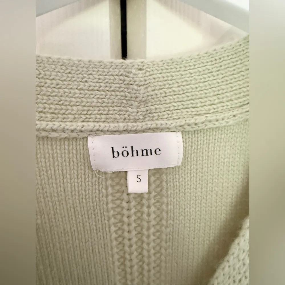 Bohme Light Green Pale Green Pom Pom Crop Cardigan Sweater Size Small - Image 4
