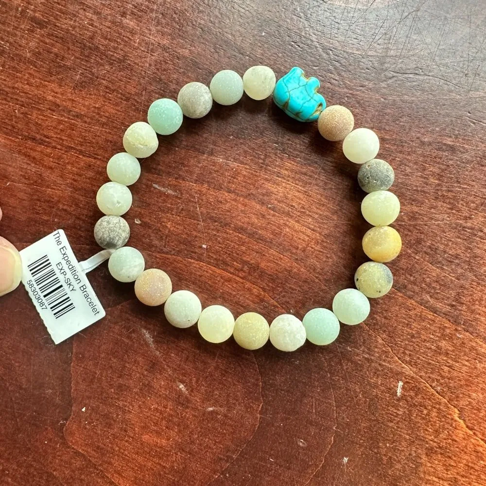 NEW FAHLO The Expedition Bracelet Sky Stone & Turquoise Beads Tracks an Elephant - Image 5