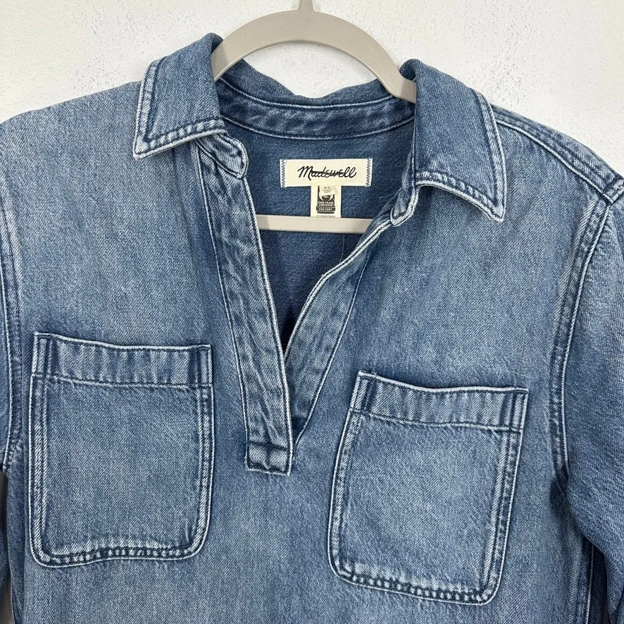 Madewell Denim Chambray V Neck Utility Dress Shirt Dress Blue Size XS NWT Boho - Image 4