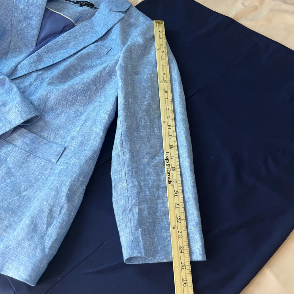 Talbots Plus Size 20W Blue Linen 1 Button Blazer Lightweight Breathable Preppy‎ - Image 14