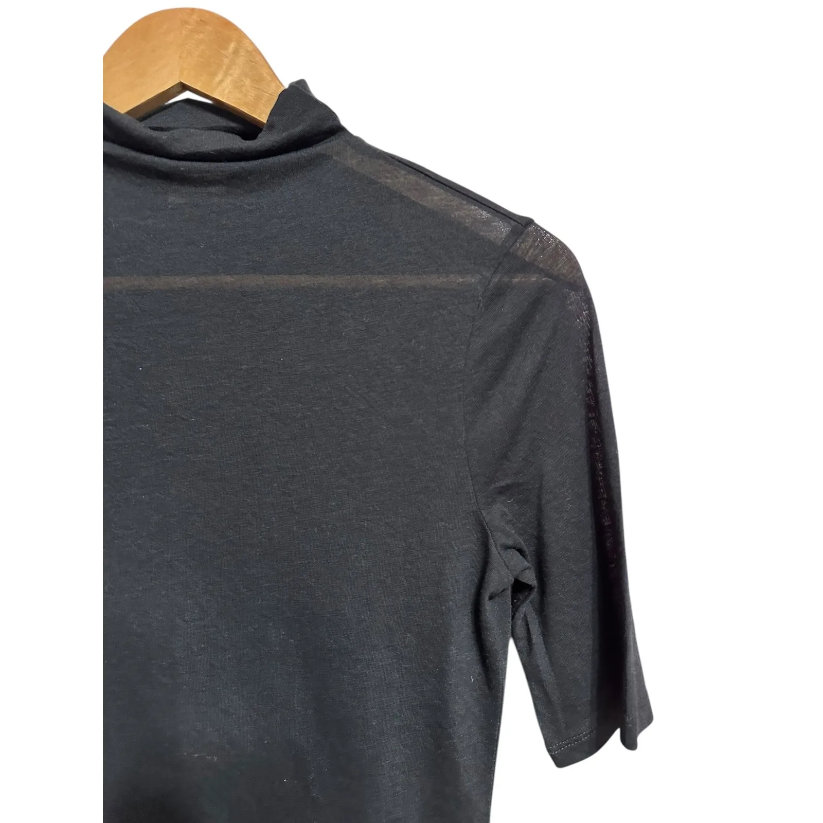 Abercrombie & Fitch women's Black Sheer Mock Neck basic Top Size Small - Image 2