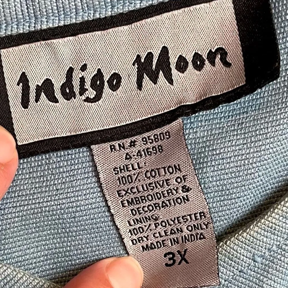 Indigo Moon Floral Button Up Long Jacket 3X Blue - Image 15