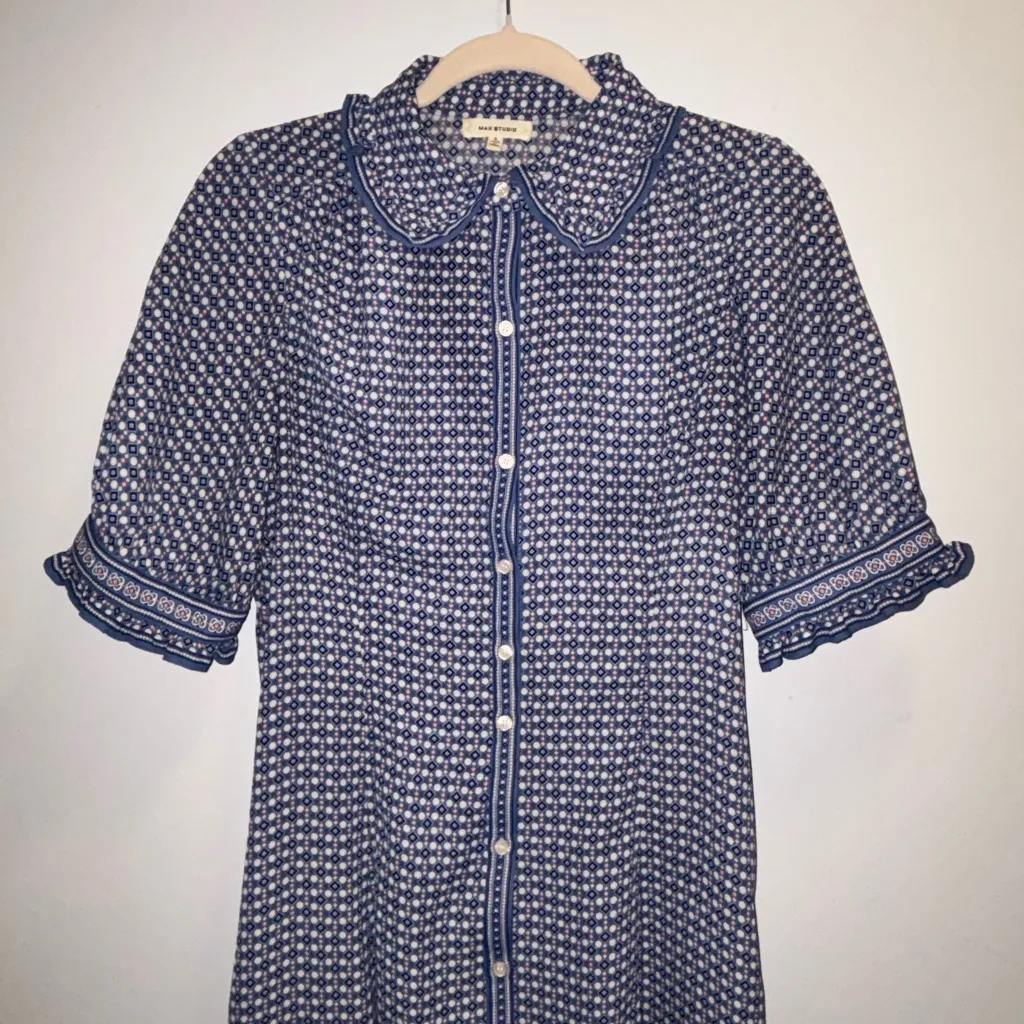 Max Studio Puff Sleeve Chiffon Midi Buttondown Dress with Pockets - Image 3