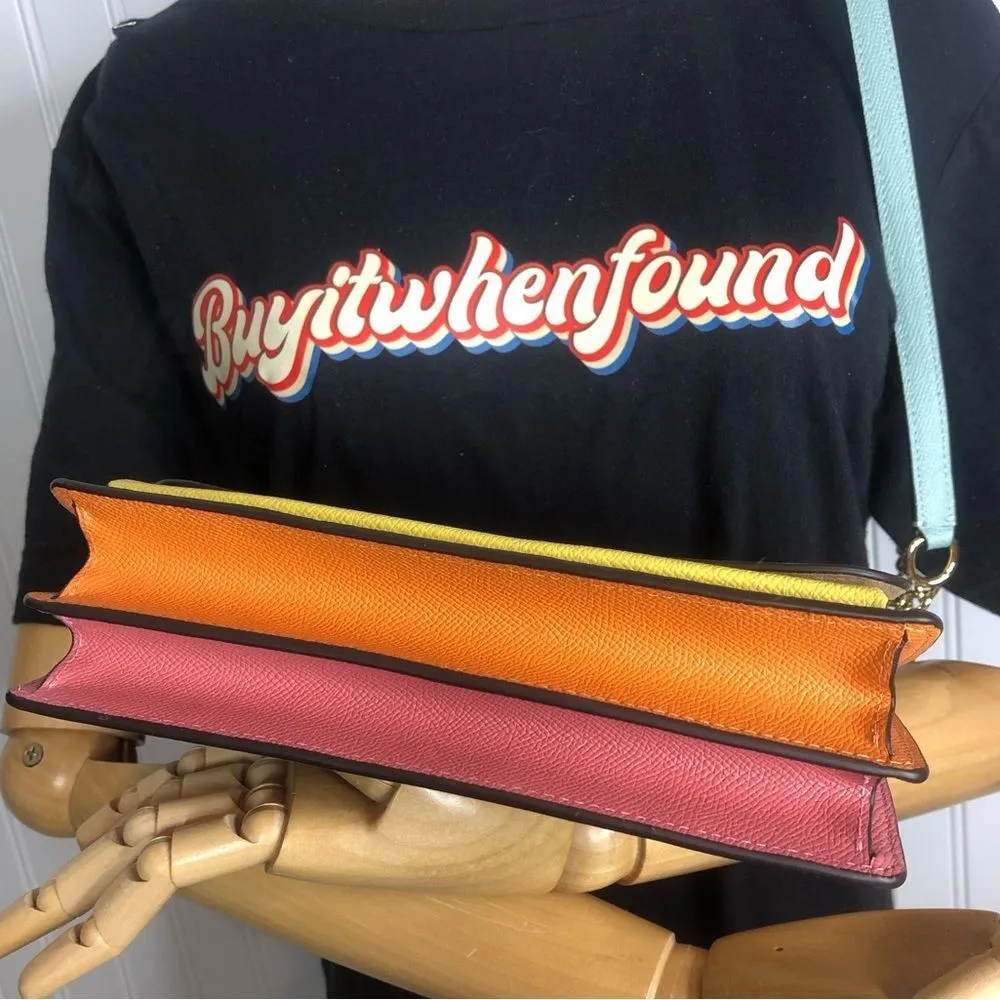 Leather Single Flap Crossbody Shoulder Bag Rainbow Leather Side Inset NWOT - Image 6