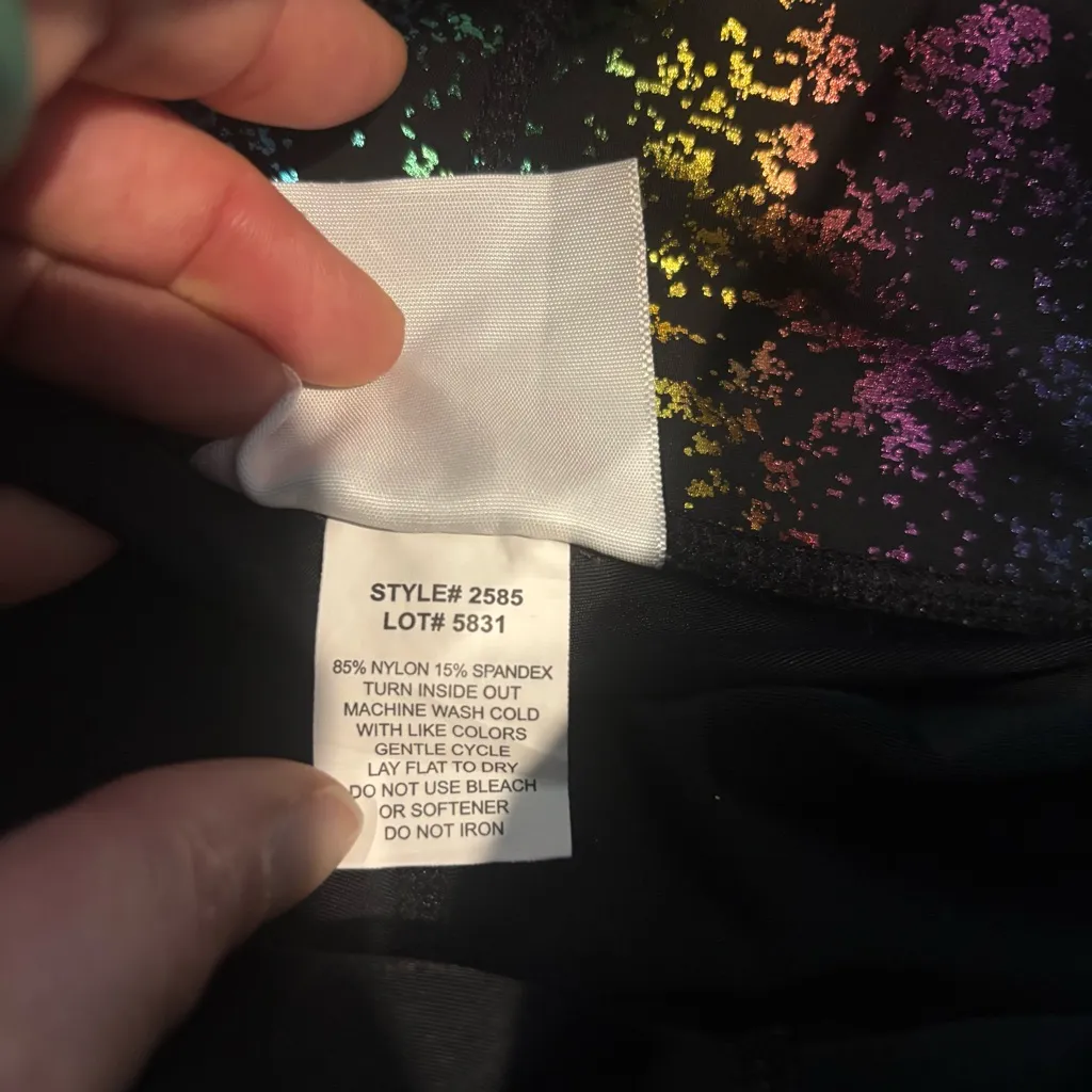 Terez Black Rainbow Foil Haze Uplift Leggings Small High Rise Shiny Festival - Image 7