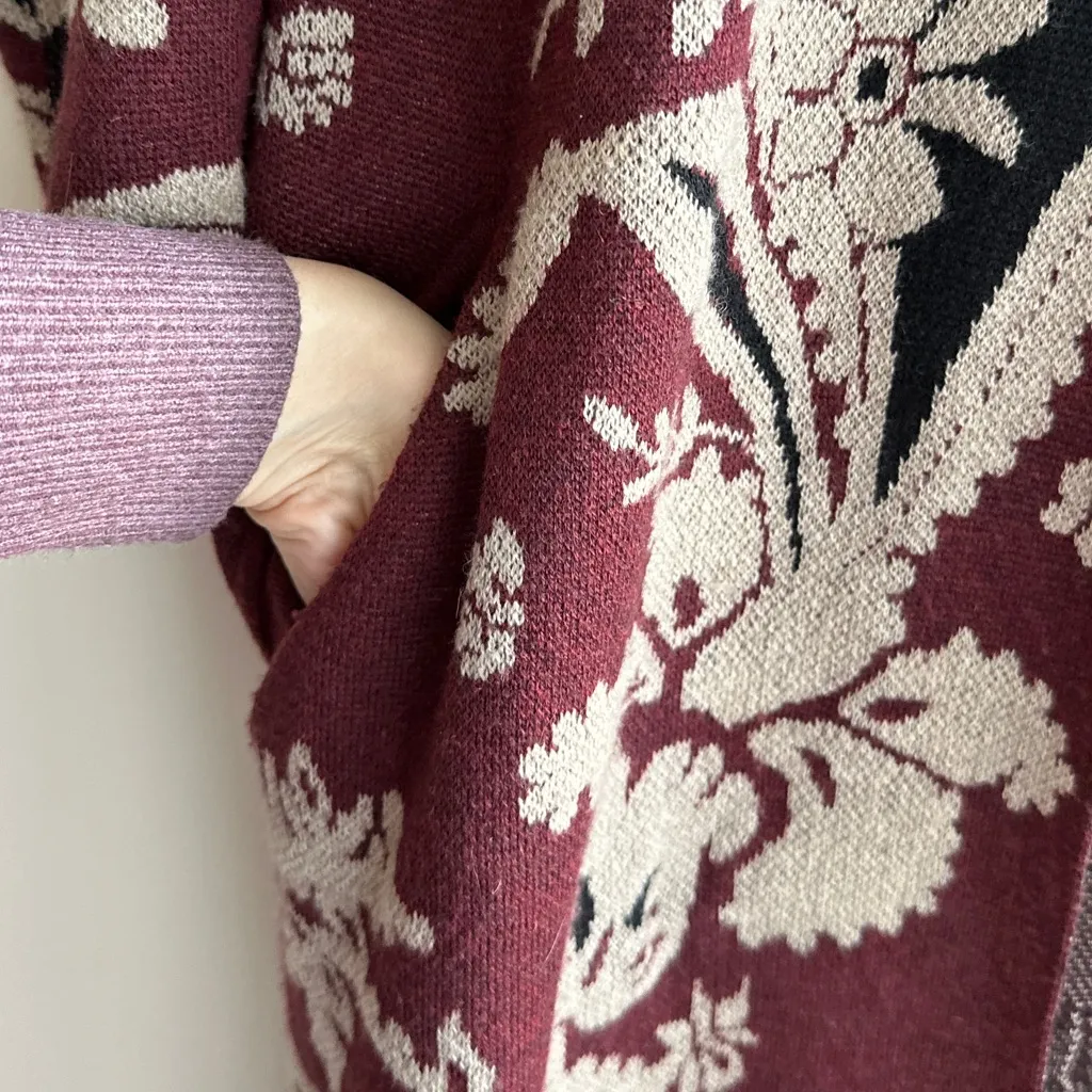 Maxsport Floral Bohemian Black/Red Duster Cardigan Sweater, Size Large Black - Image 9