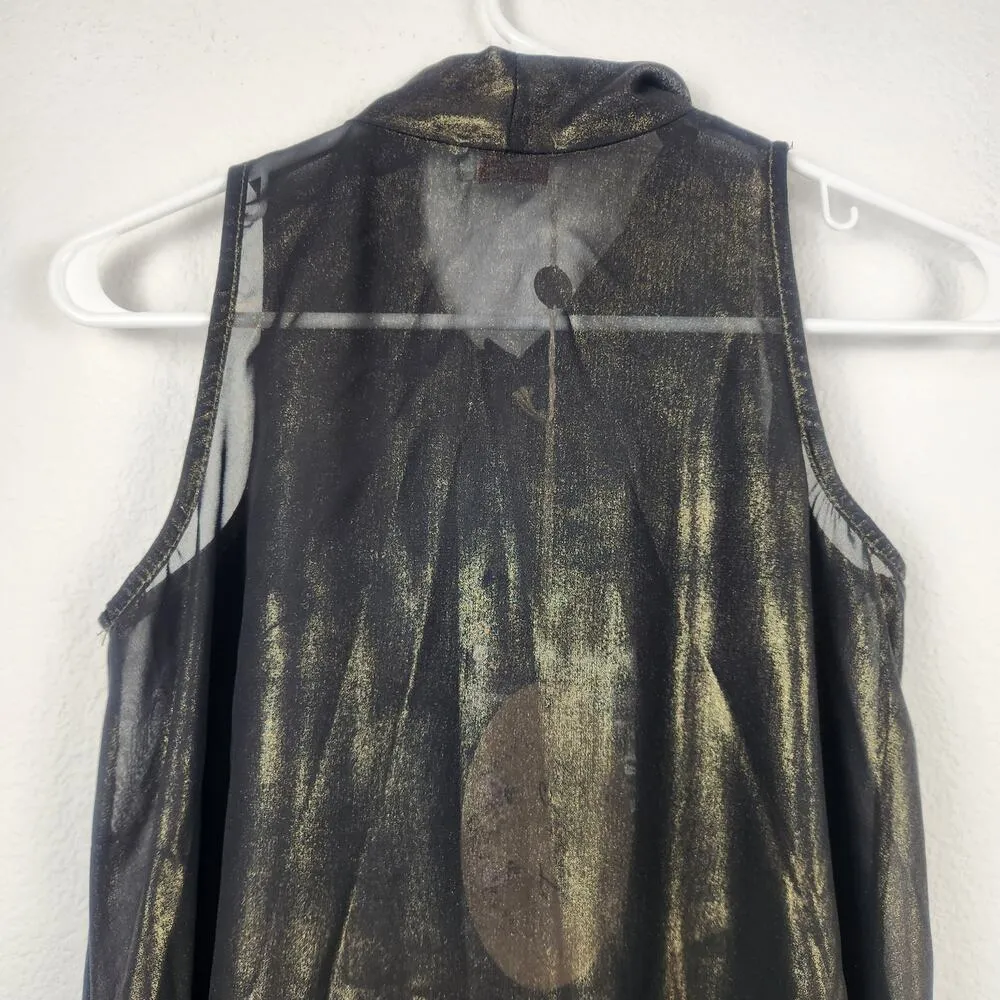 Twenty Easy by Kaos Tank Top Black Gold Shimmer Semi Sheer Size 40 US Small NWT - Image 5