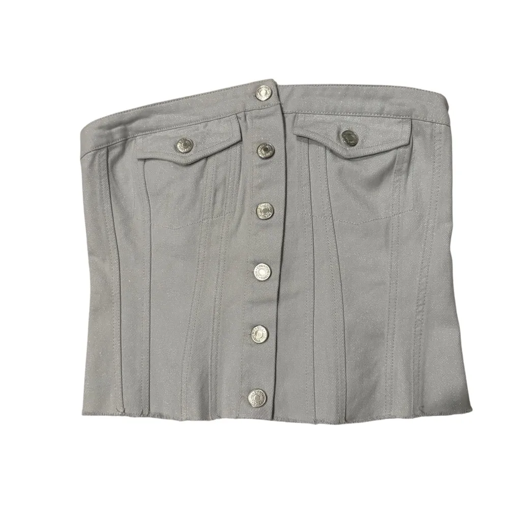 NWT ZARA Denim Crop Top Corset Bustier Subtle Sheen Sparkle Shimmer Silver, Sz S - Image 6