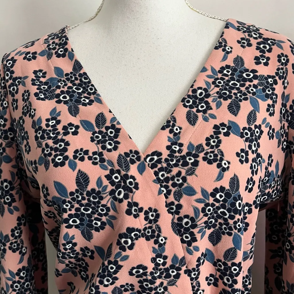 J. Crew • Pinkish Peach Floral Wrap Blouse - Image 2