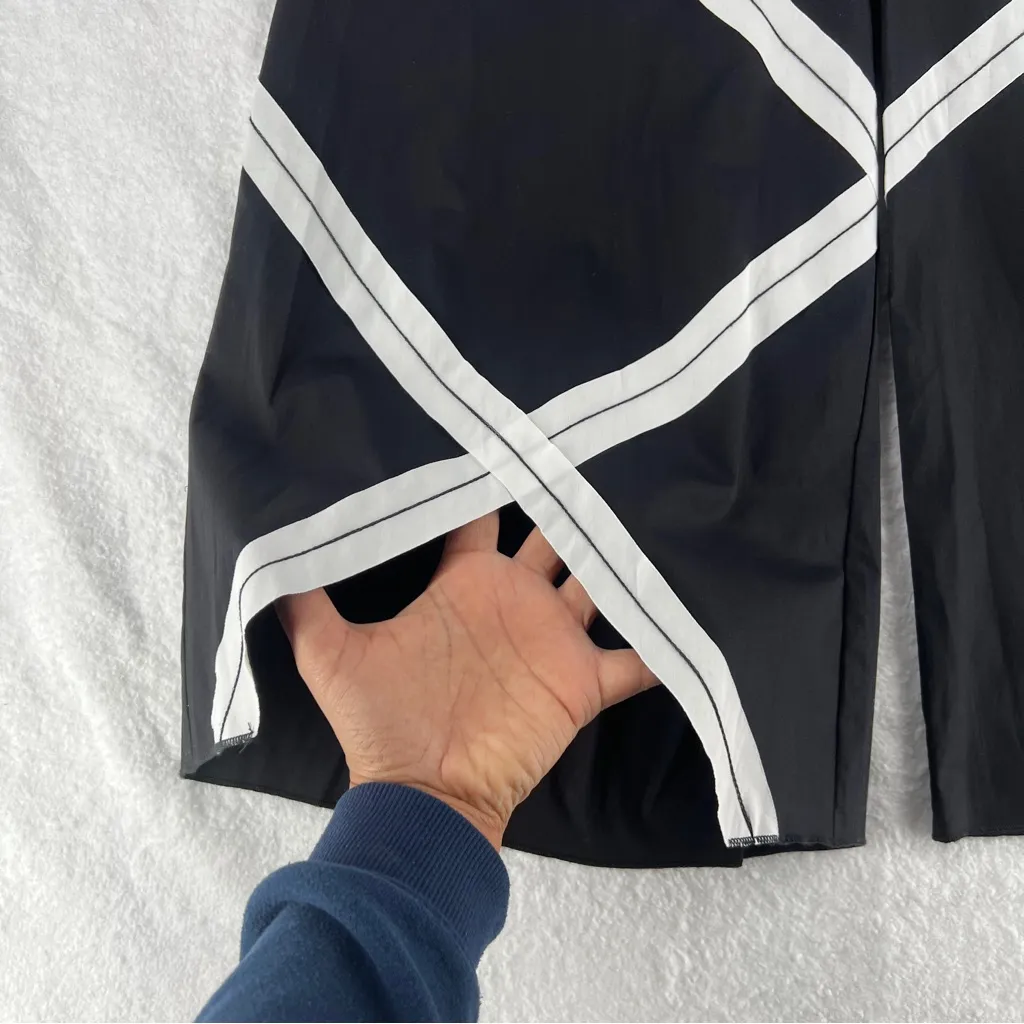 Ozai N Ku Wide Leg Pants Ribbon Appliqué Asymmetric Cutout Hem Zip Elastic Waist Black Size M - Image 5