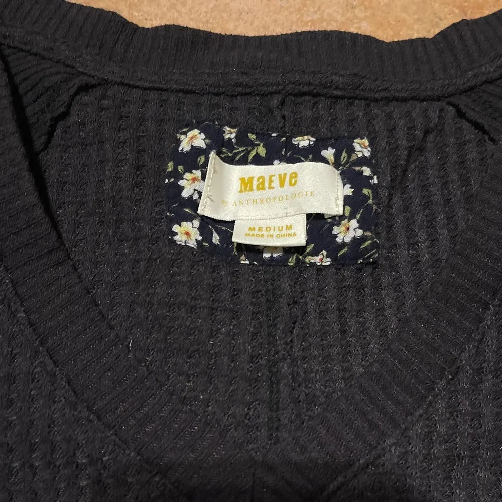 Maeve Pearson Waffle Knit Thermal Top Black - Image 2