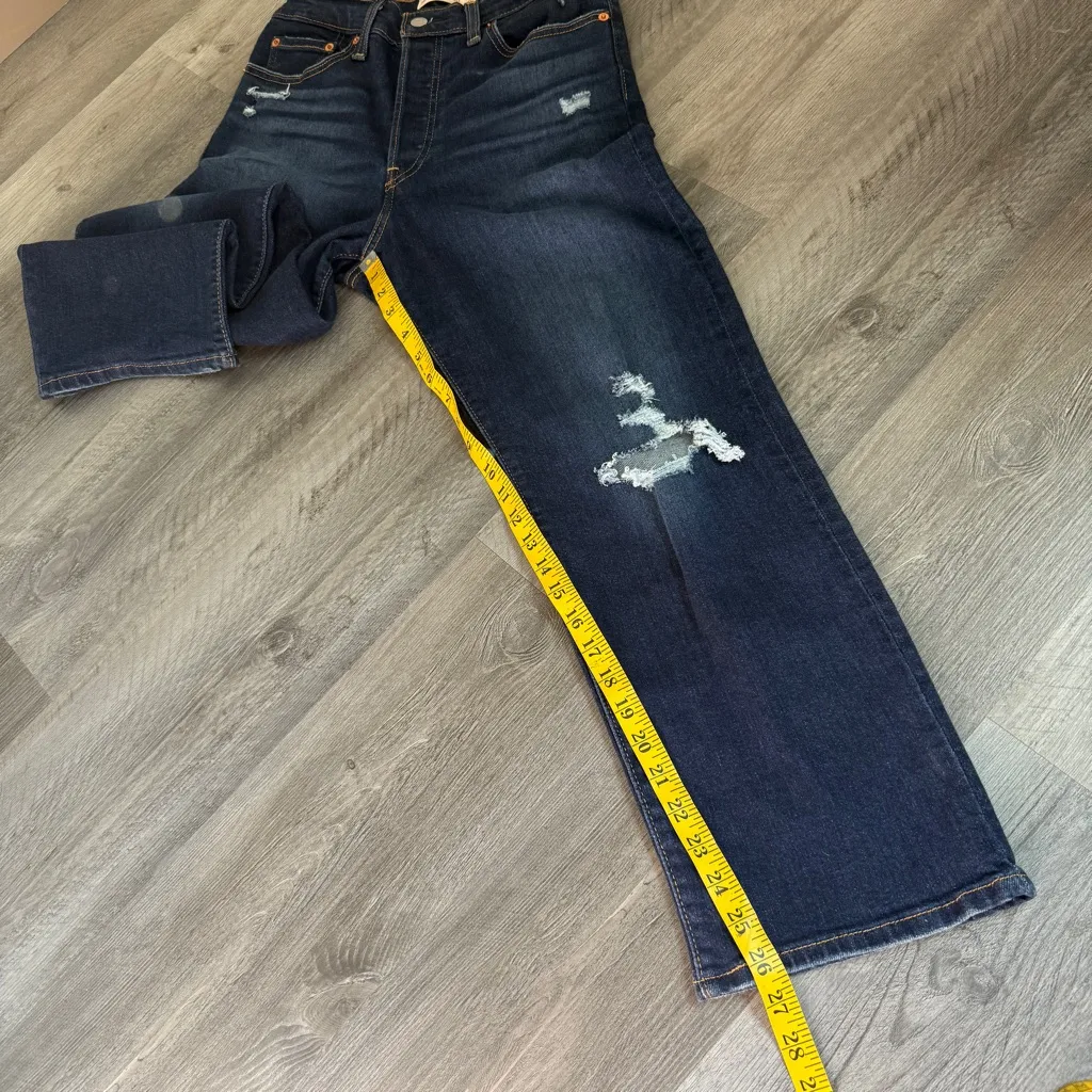 Levi’s Ribcage Straight Ankle Jeans Button Fly Distressed 28 Waist - Image 11