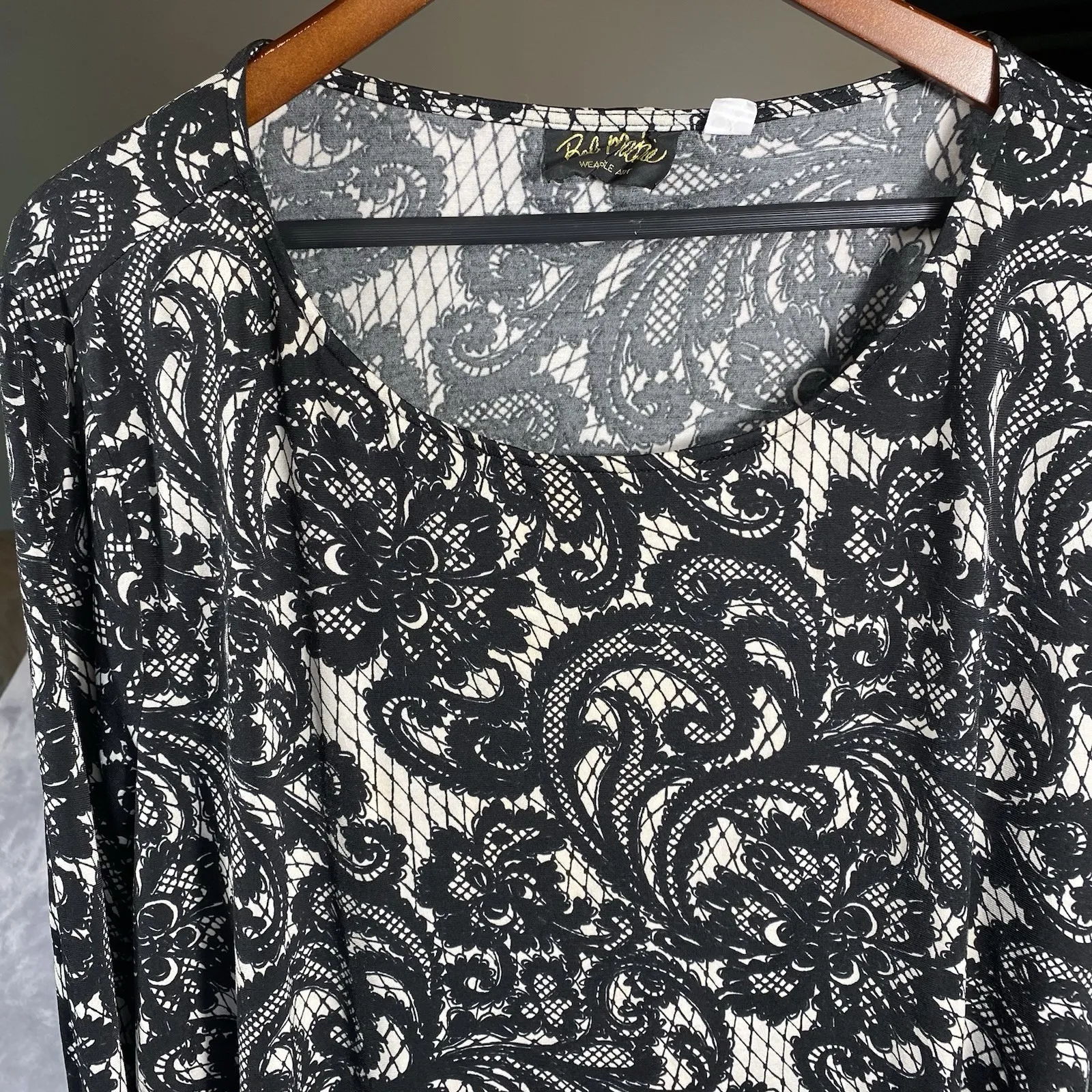 Bob Mackie 3X Women Lace Print Pullover Top 3/4 Slv Wearable Art Stretch Career - Image 6