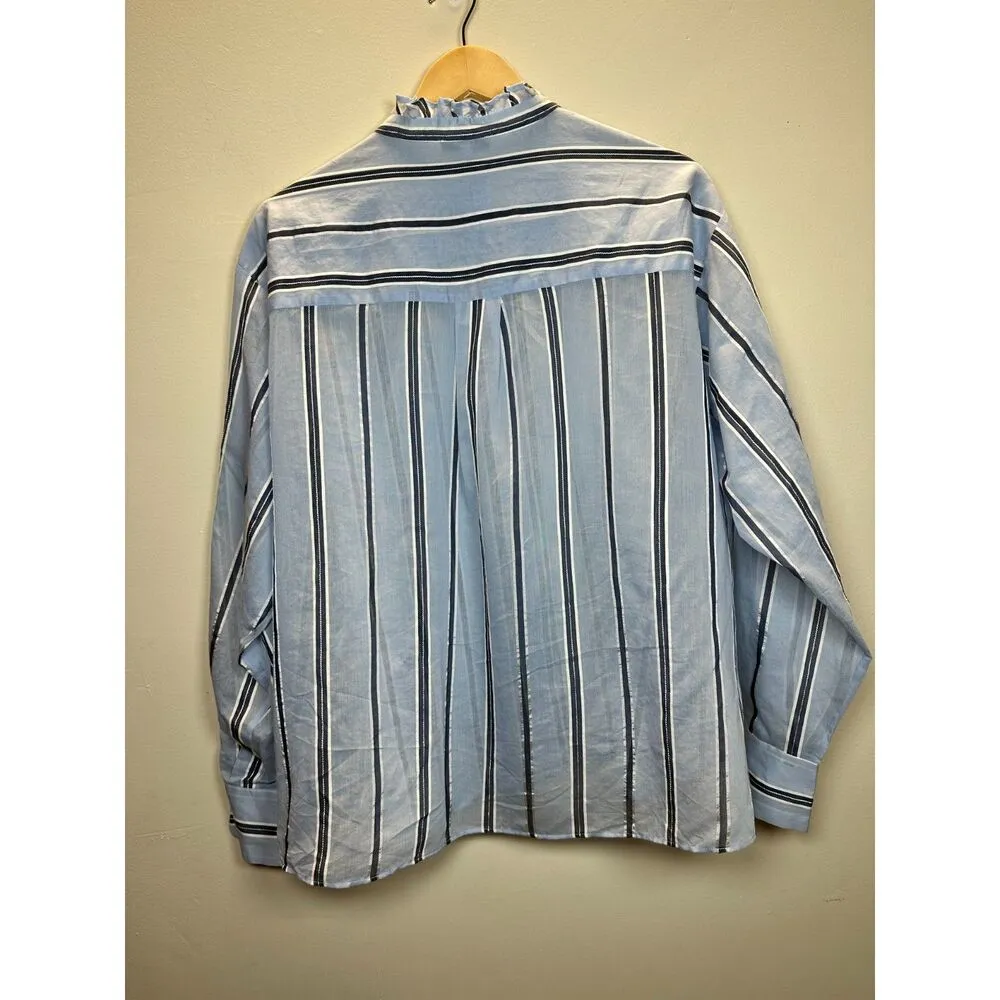 Reiss  Women's Avera Size 8 Blue Cotton Silk Blend Shirt Striped Long Sleeve NWT - Image 5