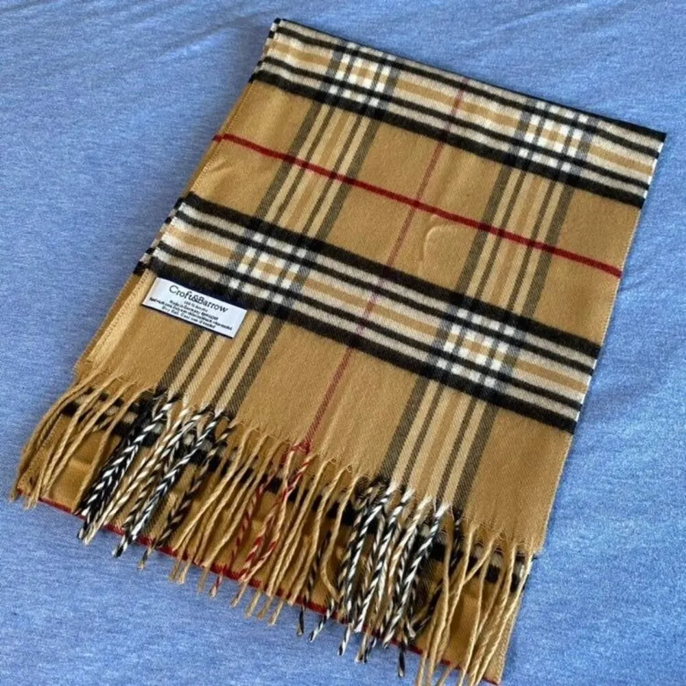 Popular Tan and Black Plaid Scarf Fringed Muffler - Image 3