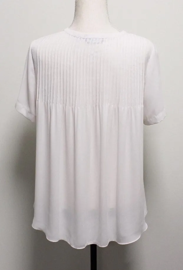 Ivory Semi Sheer Pin Tuck Short Sleeve Blouse - Image 2