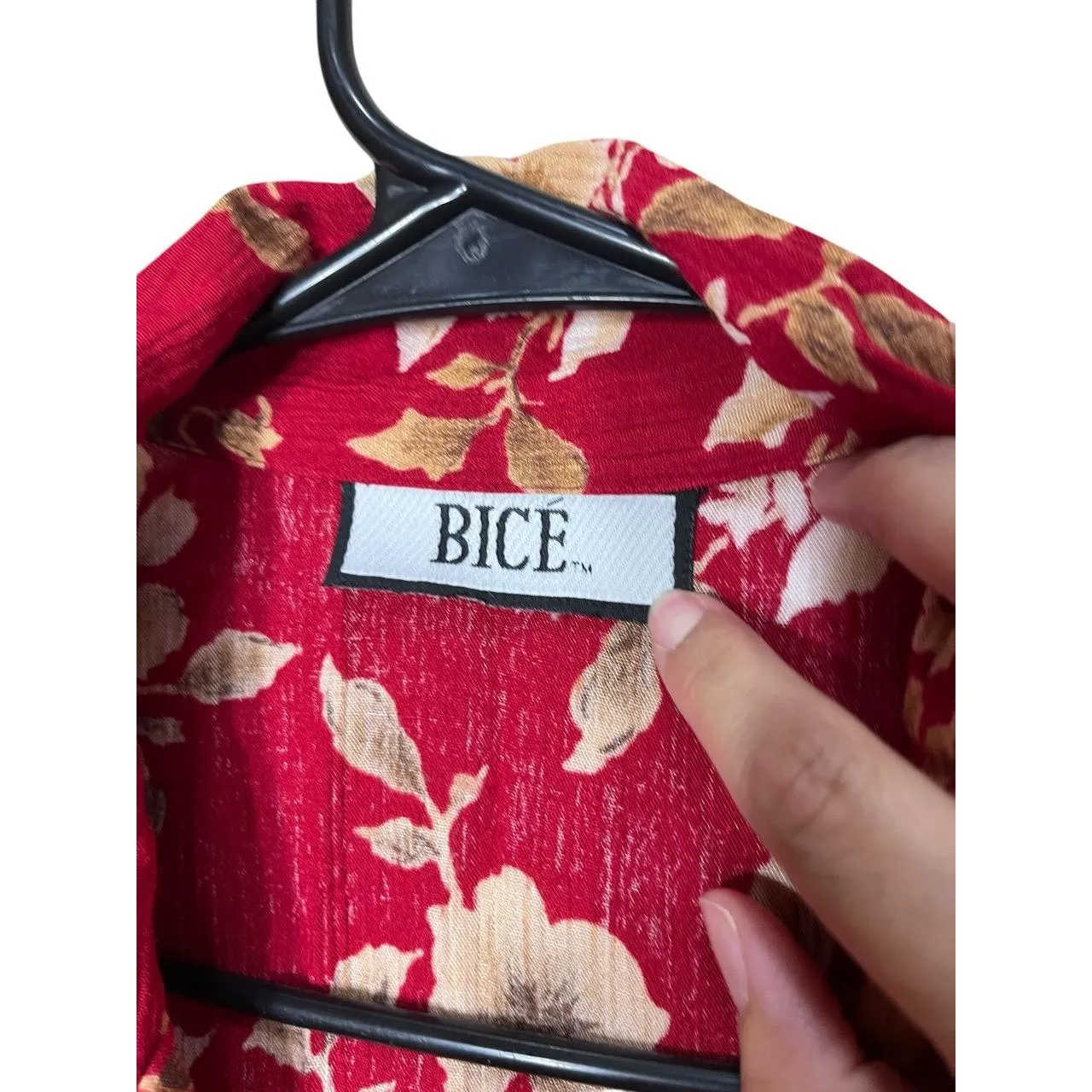 BICE‎ Red Floral Print Short Sleeve Collared Button Front Vintage Dress M/L Size M - Image 5