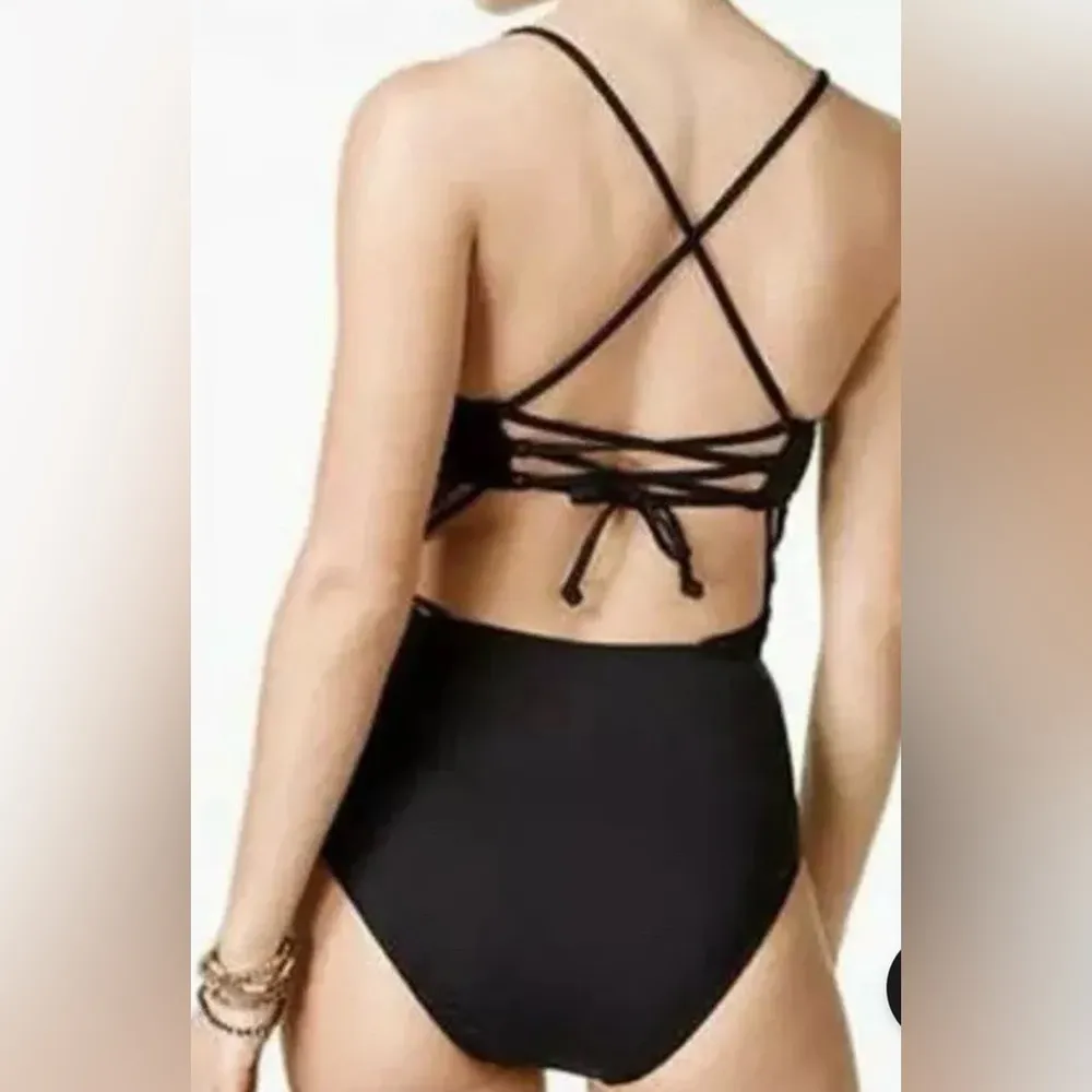 Bar III Black Macrame Cut Out Monokini One Piece Swimsuit Size medium - Image 4