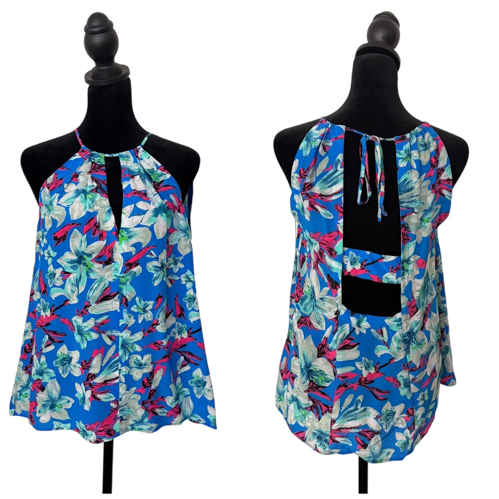 Nanette Lepore Lily Tank 100% Silk Top Size S Blue Cut Out Resort Wear Flowy NEW - Image 2