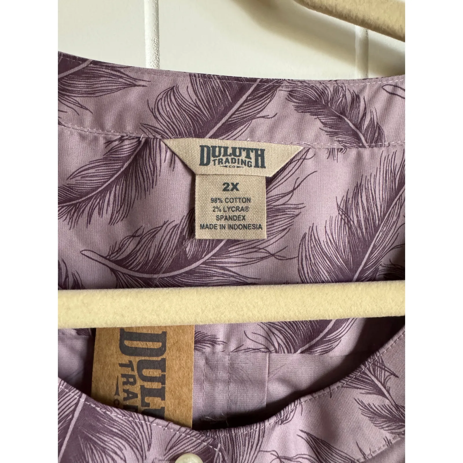 Duluth Trading Co Womens‎ Blouse Sz 2X Wrinklefighter Tunic Purple Feather NEW - Image 6