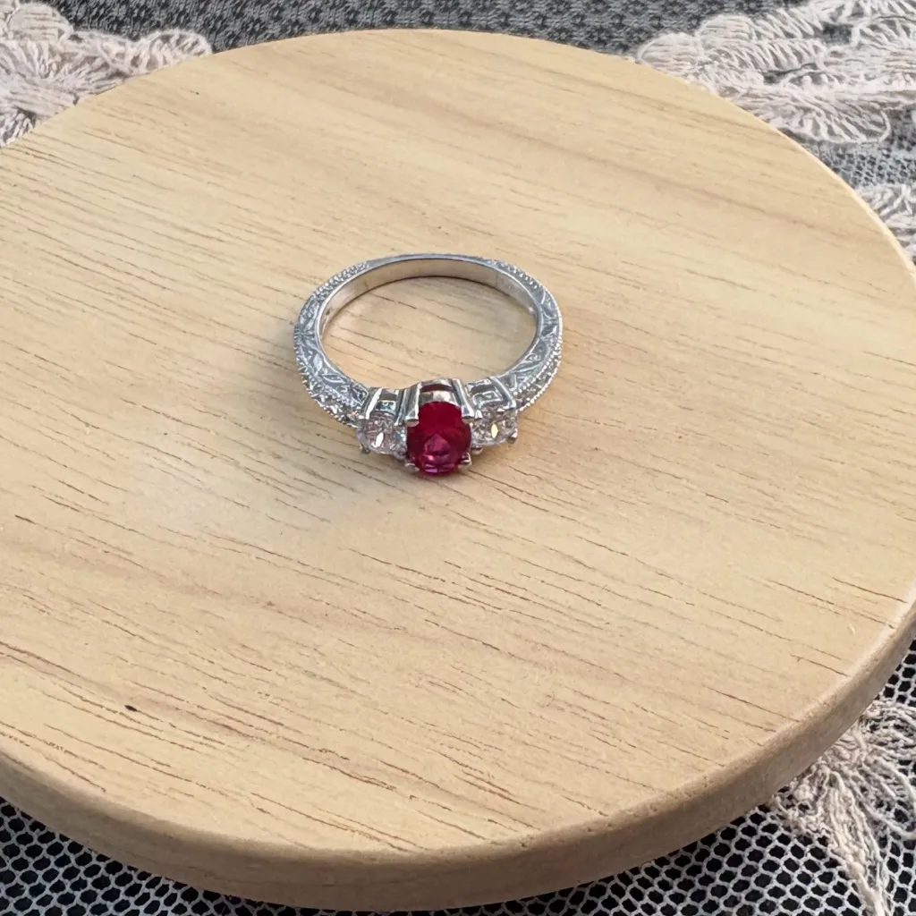 Amethyst and CZ beautiful gold band ring. Size 7 - Image 9