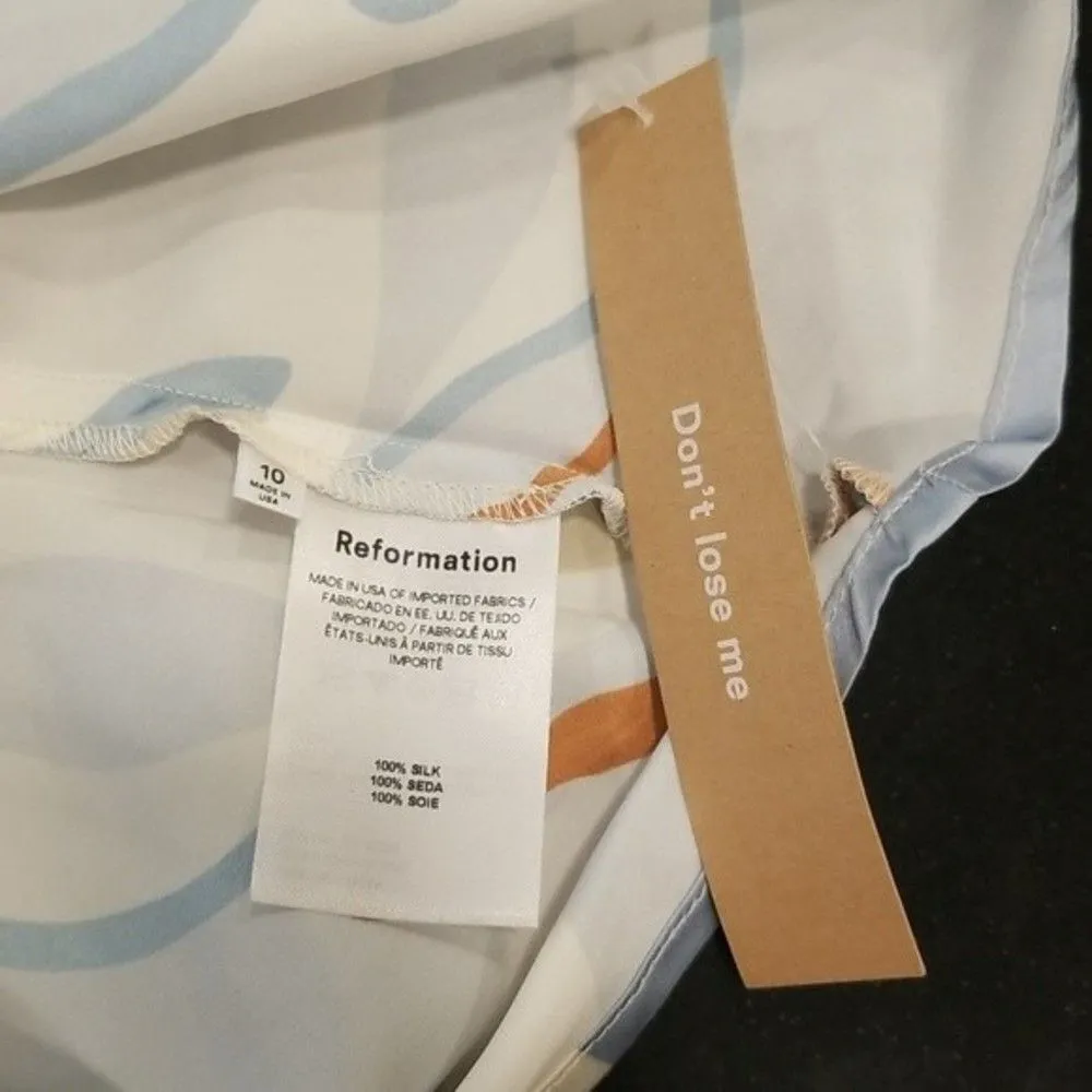 💕REFORMATION💕 Joanne Silk Dress ~ Hyperion Blue Print 10 NWOT - Image 13