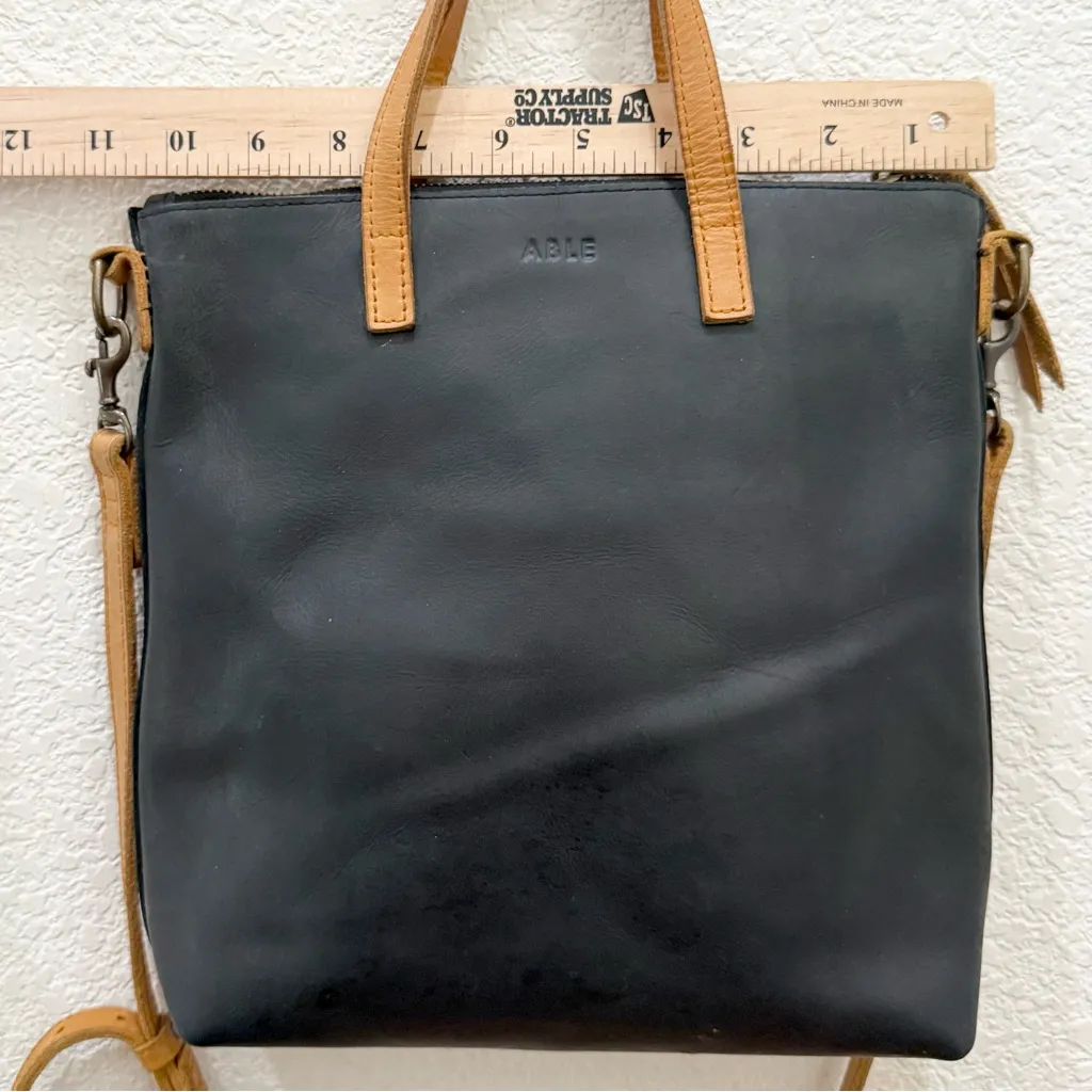ABLE Abera Commuter Small Tote Matte Black/Cognac Leather Crossbody Tote Bag Black - Image 10