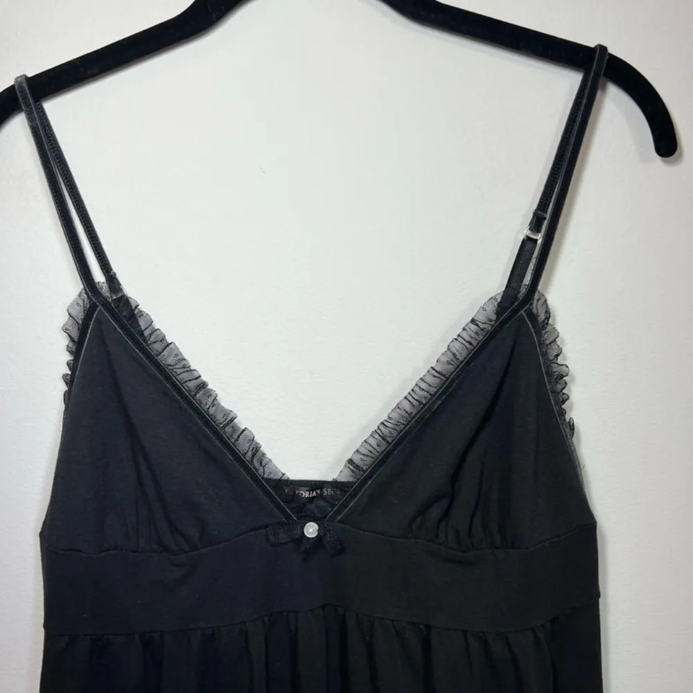 Victoria’s Secret Nightie Lingerie Slip Dress Black Lace Trim Cotton Soft Medium - Image 2