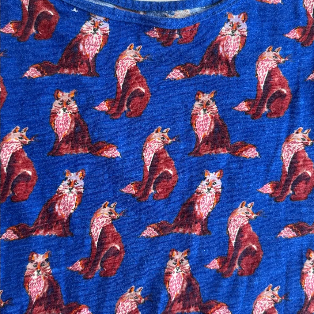 Anthropologie Postmark Forest Fete Fox Print Scoopneck Top Blue Size M - Image 12