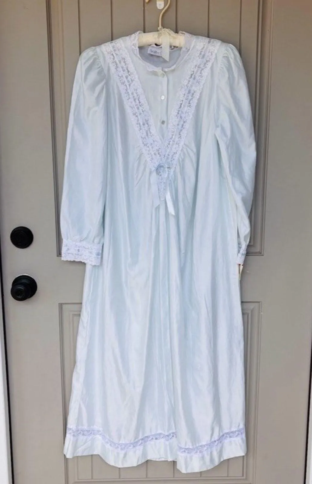Vtg New Willow Creek Nightgown Cottagecore Romantic Prairie Nylon Cotton Lace Md Blue Size M - Image 2