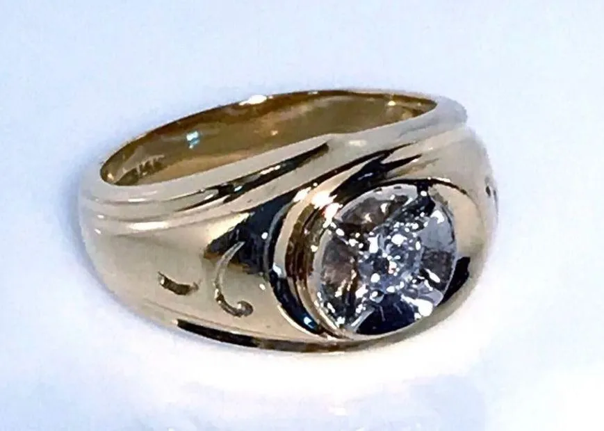 14KT RETRO 1950's MID CENTURY MODERN .21 CARAT FIREY DIAMOND SOLID Y GOLD RING - Image 7