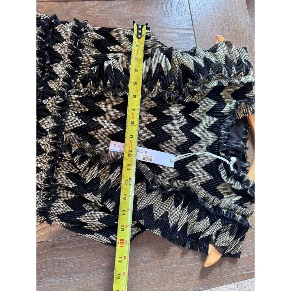 NWT Adelyn Rae Agatha Metallic Pleated Chevron Black Gold Shiny Ruffle Dress siz - Image 8