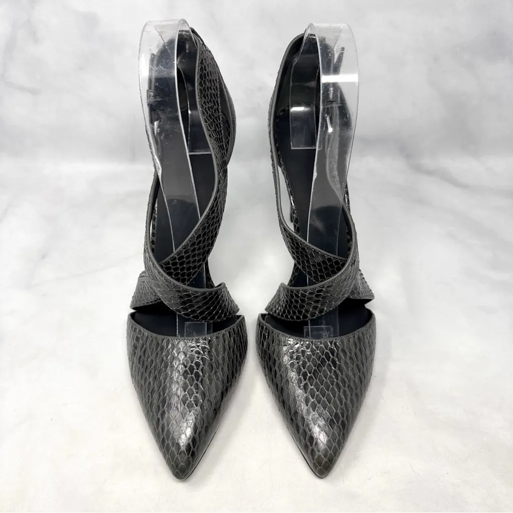 NEW Alexander Wang Marcelle Snakeskin Strappy Pointed Toe Pumps Heels Leather 40 - Image 4