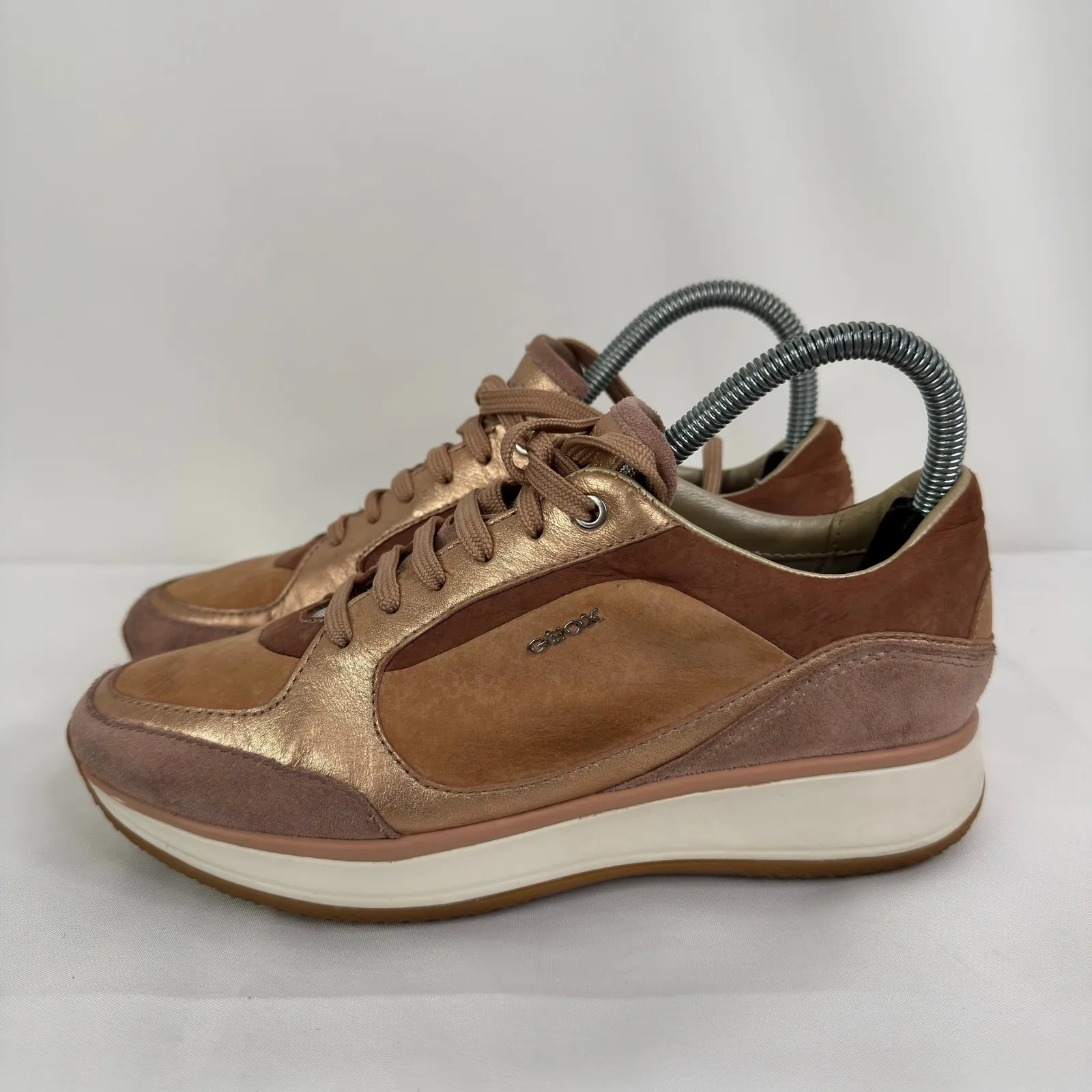 GEOX Respira Women Rose Gold Leather Suede Sneakers Athletic Shoes Size 7 - Image 2