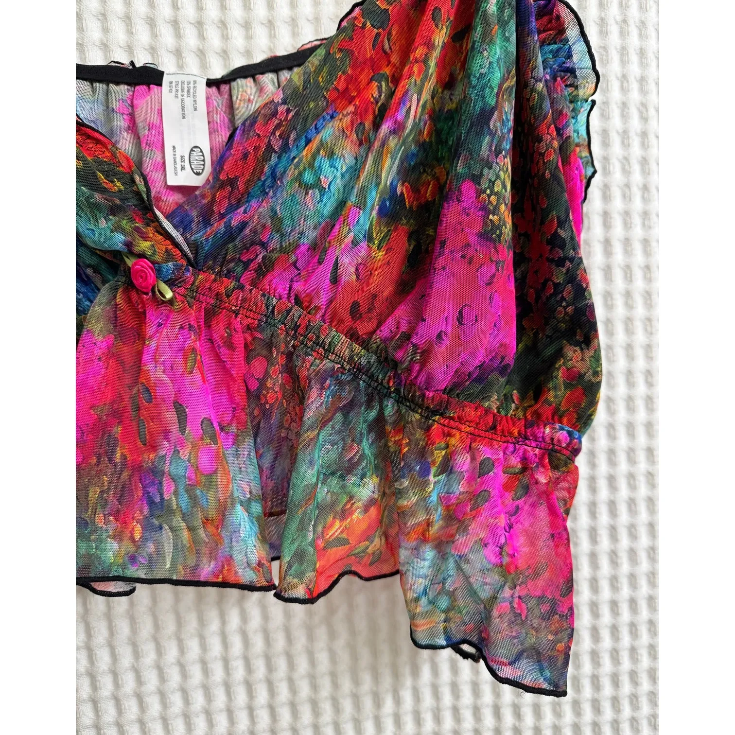 Parade Silky Mesh Flutter Longline Bralette Monet Floral 3XL Black Size undefined - Image 6