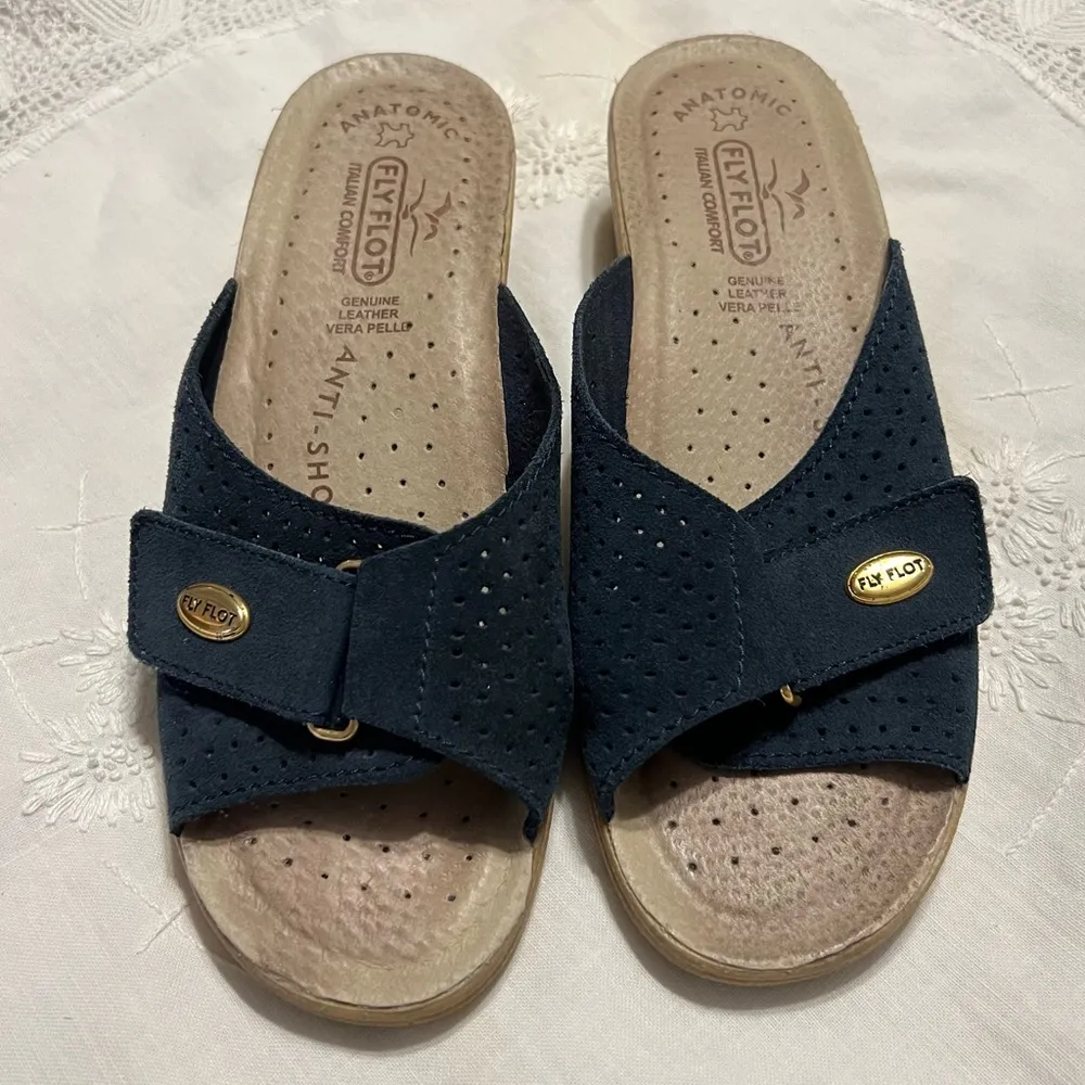 Fly Flot Navy Blue Sandals Women’s EU 36 US 5 Leather Anatomic Anti Shock - Image 2