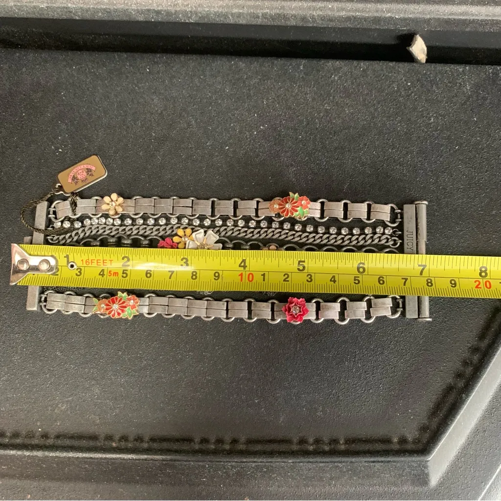 Juicy Couture Pam Gela Multi Chain Wide Floral Charm Bracelet Silver New - Image 5