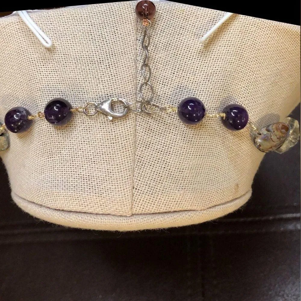 Vintage Abalone Amethyst Crystal Necklace with Abalone Teardrop Pendant - Image 11