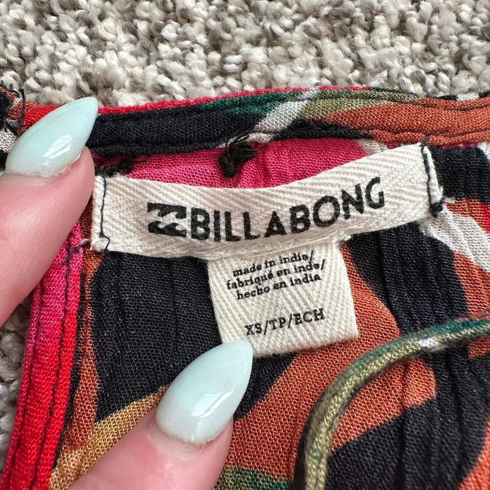 Billabong pink, black, orange & green tropical print mini dress size XS - Image 7