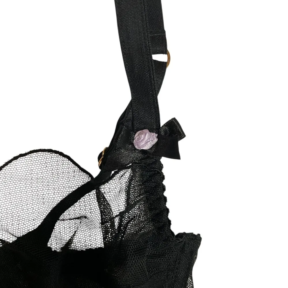 Agent Provocateur Logo Fifi Black Lace Ruffled Suspender Garter Belt Size 2 NWT - Image 5