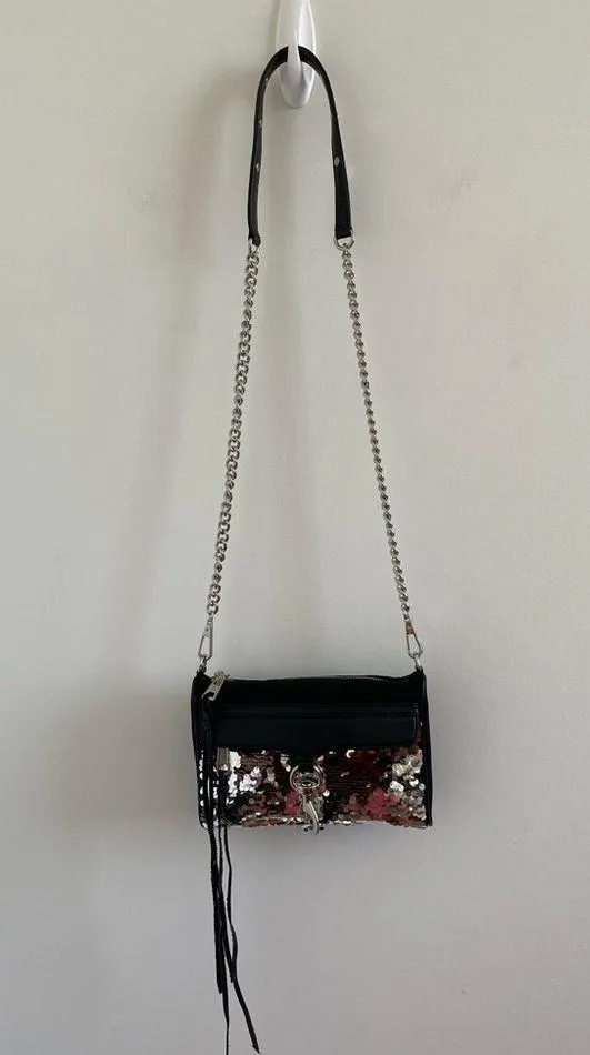 Rebecca Minkoff Black & Silver Sequin Mini Mac Crossbody Bag New - Image 2