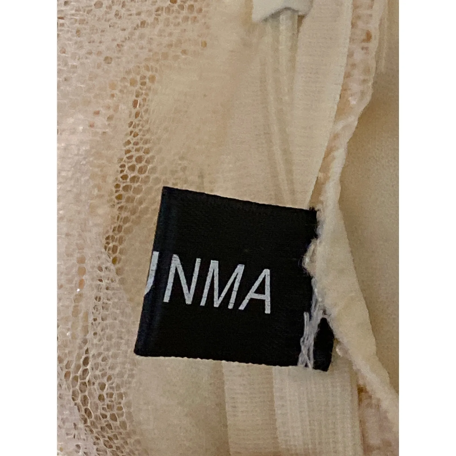 Ailunma Women's Beige Cream Long Sleeve Mesh Beaded A Line Mini Dress Size S - Image 6