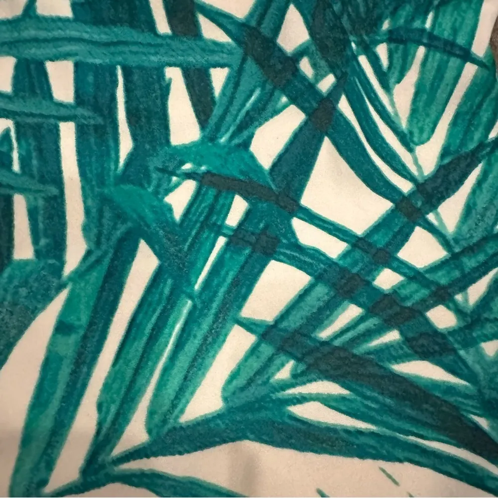 LA Hearts Womens One Piece Swimsuit Green White Hawaiian Leaves Padded V Neck M - Image 9