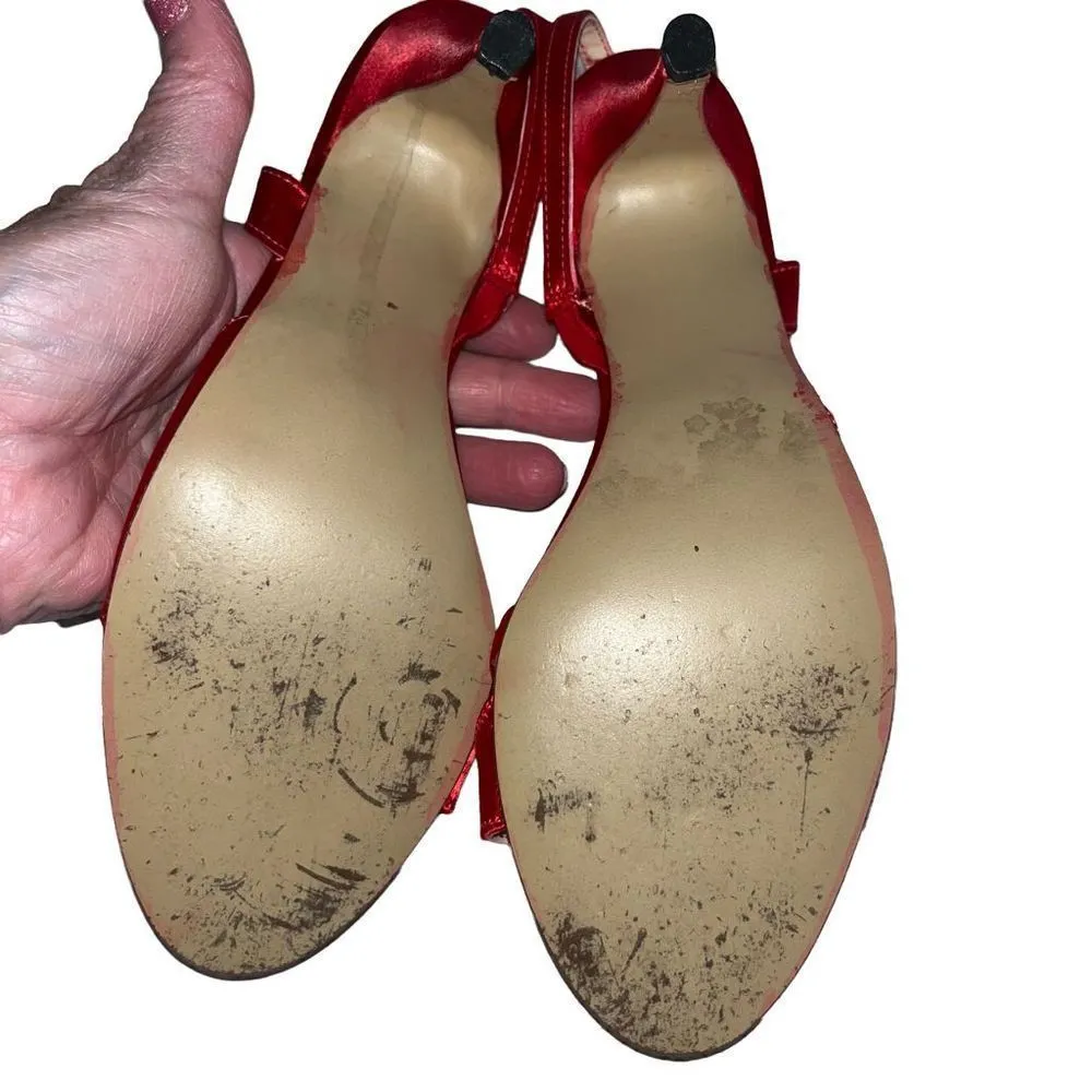 Dyeables vintage dyed red heeled sandals with matching dyed purse - Image 9